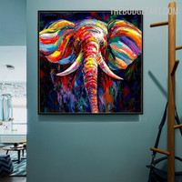 Colorific Elephant Handmade Knife Canvas Painting Animal Wall Art Décor