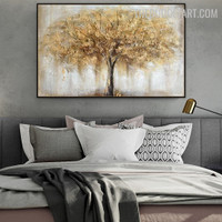 Golden Leaflets Tree Handmade Acrylic Abstract Botanical Wall Artwork for Room Disposition