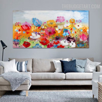Blossom Sky Clouds Naturescape Handmade Knife Canvas Botanical Painting Done by Artist for Room Wall Getup
