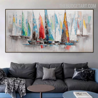 Prow Boats Abstract Handmade Texture Canvas Painting for Room Wall Embellishment