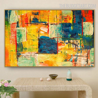 Rectangular Patches Handmade Acrylic Canvas Painting Abstract Geometrical Wall Art for Room Drape