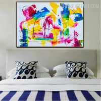 Blob Lines Colourful Handmade Abstract Texture Canvas Artwork for Wall Hanging Décor