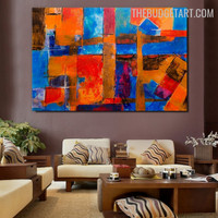 Rectangular Smudges Colourful Handmade Texture Canvas Abstract Geometric Art Wall Accent Garniture