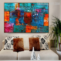 Rectangular Splotch Colourful Handmade Abstract Acrylic Canvas Artwork for Room Wall Drape