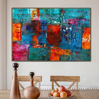 Rectangular Splotch Spot Abstract Handmade Texture Canvas Painting for Room Wall Décor