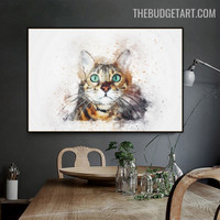 Blur Cat Abstract Animal 100% Artist Handmade Heavy Texture Canvas Artwork for Wall Accent Finery