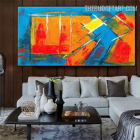 Motley Splash Rectangles Handmade Canvas Abstract Contemporary Acrylic Painting by an Experienced Artist for Room Wall Decoration