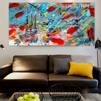 Hued Smirch Spots Abstract Modern Handmade Texture Canvas Painting Done By Artist for Room Wall Outfit