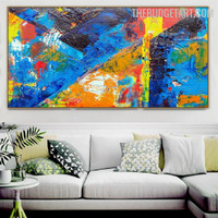 Triangular Blob Modern Abstract Artist Handmade Heavy Texture Canvas Artwork for Room Wall Moulding