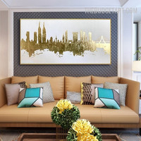 Building Reflection Aqua Handmade Texture Modern Abstract Landscape Canvas Painting For Room Wall Onlay