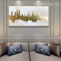 Building Reflection Sky 100%Handmade Acrylic Abstract Landscape Canvas Artwork for Room Wall Illumination