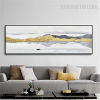 Golden Hills Boat Handmade Acrylic Canvas Abstract Naturescape Wall Art for Room Finery