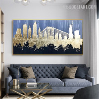 Statue Of Liberty Buildings Abstract Landscape Art Handmade Texture Canvas Done by Artist for Room Wall Flourish