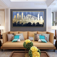 Statue Of Liberty Dots 100%Handmade Abstract Landscape Painting on Canvas Painting for Room Wall Getup