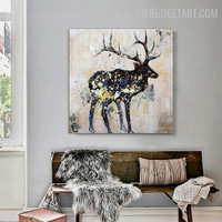 Swamp Deer Handmade Texture Abstract Animal Canvas Painting Done By Artist for Room Wall Décor