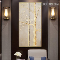 Sapling Leaf Colourful Handmade Heavy Texture Canvas Botanical Abstract Wall Art for Room Garniture