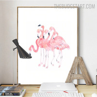 Flamingo Flocks Bird Watercolor Painting Image Canvas Print for Room Wall Getup