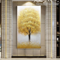 Golden Tree Handmade Texture Canvas Botanical Abstract Art by Experience Artist for Room Wall Flourish