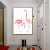 Two Flamingos Bird Watercolor Painting Image Canvas Print for Wall Ornament