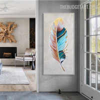 Colourful Feather Handmade Acrylic Canvas Abstract Contemporary Art Done By Artist for Room Wall Arrangement