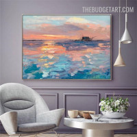 Destroyed Ship Clouds Handmade Knife Canvas Abstract Naturescape Artwork Done By Artist for Room Wall Illumination