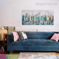 Buildings Blot Sky Handmade Abstract Landscape Heavy Texture Canvas Artwork for Room Wall Drape