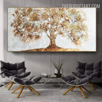 Golden Arbor Sand Abstract Botanical Handmade Texture Canvas Painting Done By Artist for Room Wall Outfit