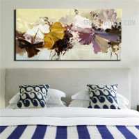 Motley Flowers Colourful Floral Handmade Abstract Canvas Artwork for Room Wall Drape