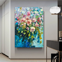 Colourful Daffodils Leaves Abstract Floret Handmade Knife Canvas Painting by an Experienced for Room Wall Getup