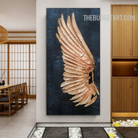 Golden Feather Abstract Contemporary Handmade Knife Canvas Artwork for Room Wall Adornment