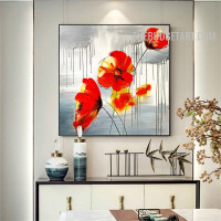 Flowers Smears Abstract Floret 100% Artist Handmade Heavy Texture Painting on Canvas for Wall Hanging Getup