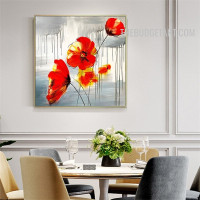 Flowers Smears Spots Handmade Texture Canvas Abstract Floret Wall Art for Room Trimming