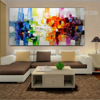 Hued Taints Colourful Handmade Abstract Knife Contemporary Canvas Artwork for Wall Hanging Disposition