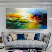 Hued Splashes Spots Abstract Contemporary Handmade Palette Canvas Painting for Room Wall Flourish