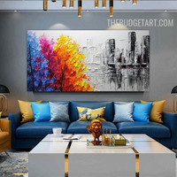 Sapling Building Trees Abstract Landscape Handmade Knife Canvas Artwork for Room Wall Molding