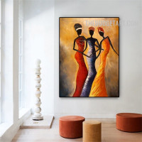 African Women Abstract Handmade Texture Artwork on Canvas Wall Hanging Drape