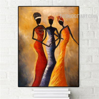 African Women Colourful Handmade Abstract Figure Texture Canvas Painting for Room Wall Tracery