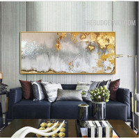 Gold Smudge Abstract Handmade Palette Contemporary Canvas Painting for Room Wall Embellishment