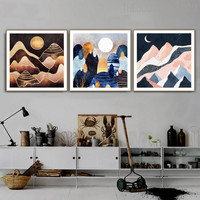 Sunkissed Mountains Abstract Naturescape Modern Painting Picture Canvas Print for Room Wall Flourish