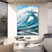 Aqua Waves Handmade Abstract Naturescape Knife Canvas Wall Art for Room Flourish