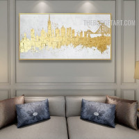 Golden Bridge Abstract Landscape Handmade Acrylic Artwork on Canvas for Room Wall Drape