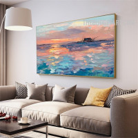 Destroy Ship Clouds Abstract Naturescape Art Handmade Knife Canvas Wall Hanging for Room Disposition