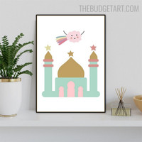 Colorful Mosque Kids Nordic Painting Image Canvas Print for Room Wall Flourish