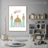 Colorful Mosque Kids Nordic Painting Image Canvas Print for Room Wall Garnish