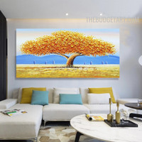Tree Land Sky Handmade Palette Canvas Abstract Botanical Abstract Art for Room Wall Illumination