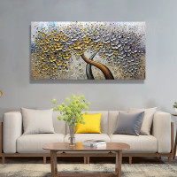 Saplings Flowers Abstract Botanical Handmade Heavy Palette Canvas Artwork for Room Wall Disposition