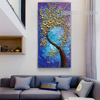 Golden Flowers Great Abstract Floret Handmade Palette Painting on Canvas for Room Wall Decoration