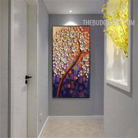 Daffodils Saplings Tree 100% Handmade Palette Abstract Floral Canvas Artwork for Room Wall Illumination