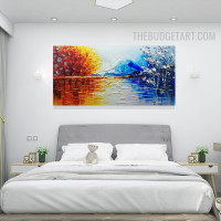 River Trees Colourful Handmade Heavy Knife Canvas Naturescape Abstract Wall Art for Room Garniture