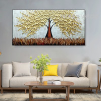 Floret Tree Dry Grass Handmade Knife Canvas Abstract Botanical Wall Art for Room Molding